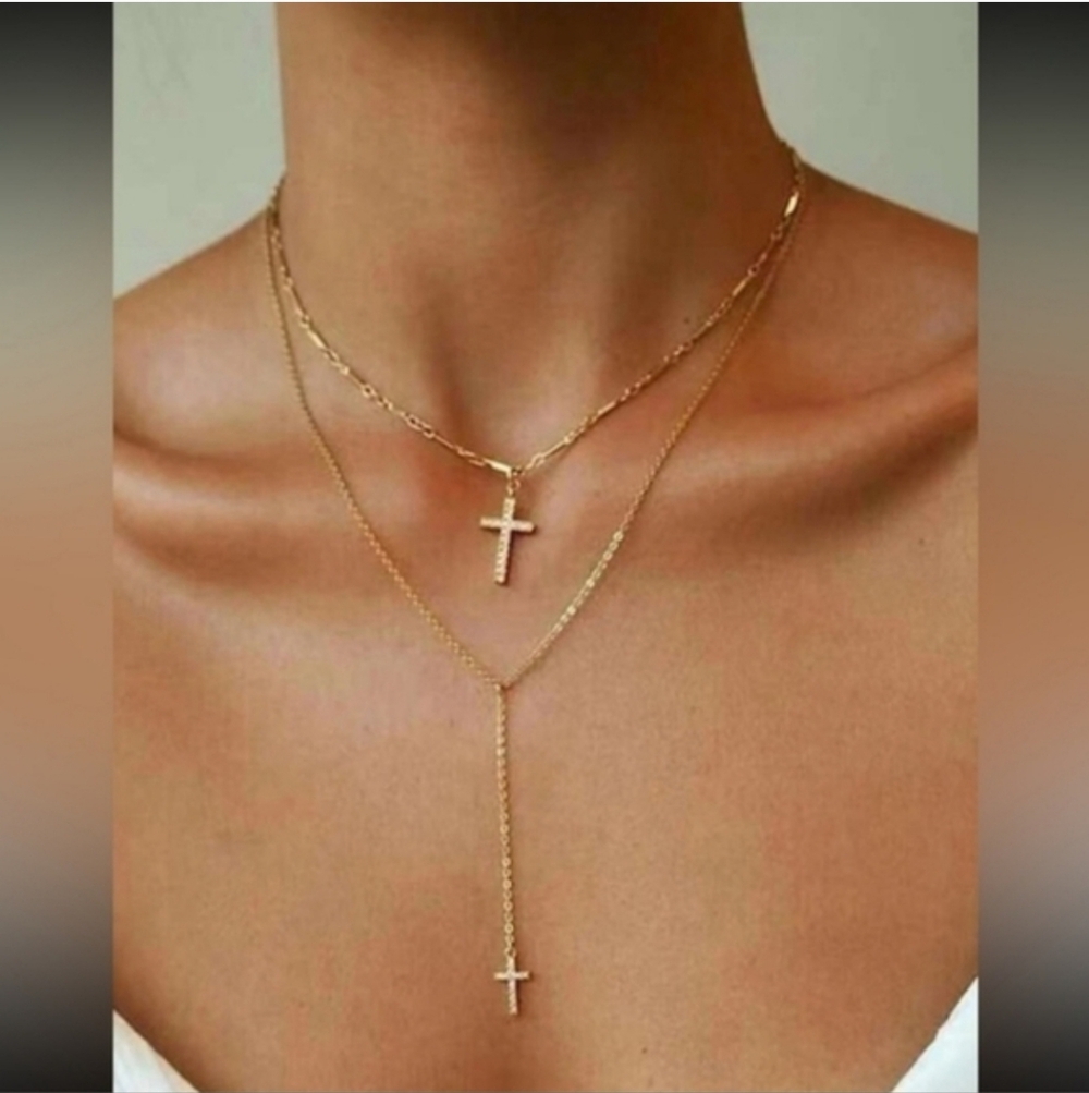 Free People Layered Gold Cross Necklace